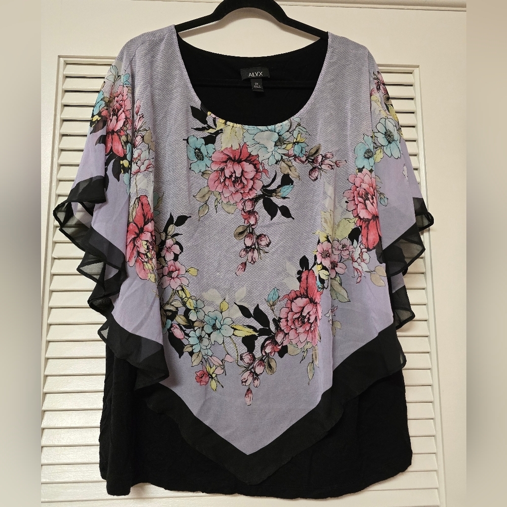 Alyx - (Plus-Size) Floral Lightweight Faux Shawl Layered Top